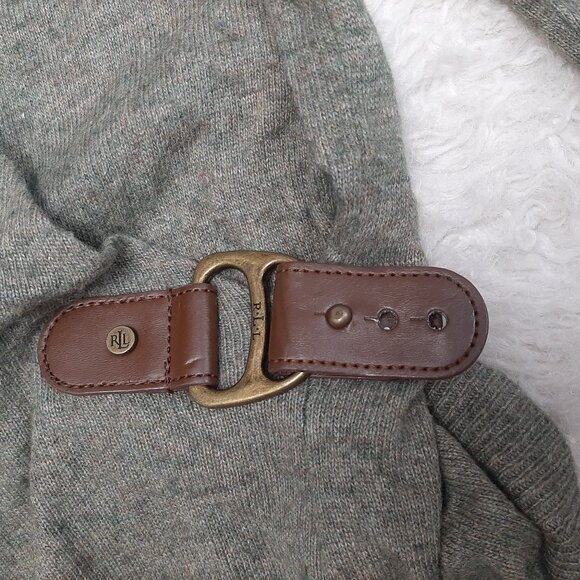 Lauren Ralph Lauren Mayda Wrap Sweater Women's Green Buckle Wool Blend Sweater - Picture 9 of 9